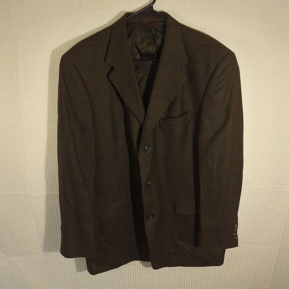 Hart Schaffner Marx 42R Wool Sport Coat Blazer Men Brown Plaid Check USA Made - Picture 1 of 7